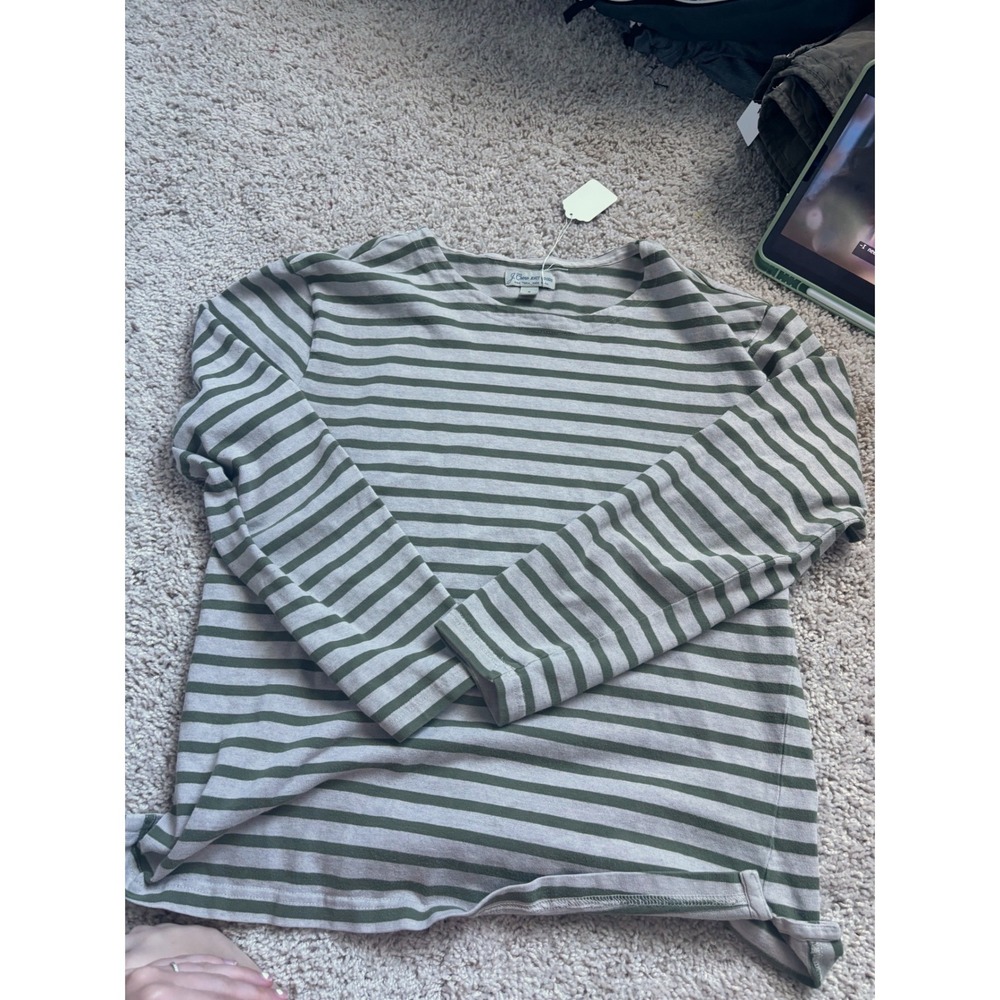 Striped Long Sleeve Cotton Tee J.Crew Olive Green Crewneck Small G2034 Preppy